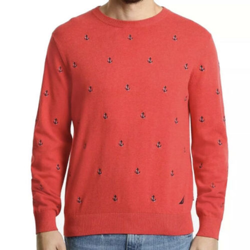 Nautica Sweater Red XL Crewneck Anchor Pullover